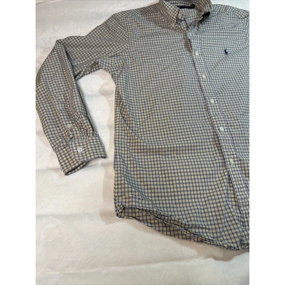 Ralph Lauren Mens M Classic Fit Blue Yellow Check Button Down Long Sleeve Shirt - Picture 5 of 12